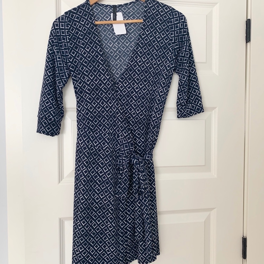 Navy patterned wrap dress